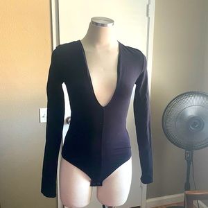 Express Deep V Black Bodysuit